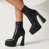 Laarzen Dames Puntschoen Dikke Hoge Hak Enkellaarsjes Mode Stretch Jurk Schoenen Dubbele Platform Pumps Schoenen Vrouw 231219