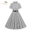 Party Dresses Herburn Style Women Summer Blue Polka Dot With Belt Long Dress Femme 50s Vintage V Neck Elegant Jupe VD3887