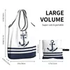 Shopping Bags Printed Nautical Blue Anchors With And White Stripes Tote Bag Portable Shoulder Shopper Sailing Sailor Handbag