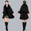 Szaliki 2022 Podwójna warstwowa ręczna rzeka Faux Rex Fur Cape Long Knit Poncho Płaszcz Płaszcz Paszmina Cloak Women Winter247k