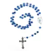 Pendant Necklaces Catholic Christian Navy Blue Crystal Beads Virgin Mary INRI Crucifix Cross Rosary Necklace Religious Baptism Jew223T