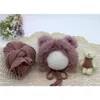 Blankets 3pcs/set Born Pography Props Infant Wraps Knitted Baby Boys Girls Po Faux Fur Hat Stretch Blanket Bear Doll