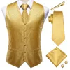 Gilets pour hommes Luxe Gold Silk Mens Classic Paisley Gilet Cravate Hanky Boutons de manchette Broche Ensemble pour hommes Costume Mariage Bureau Hi-Tie