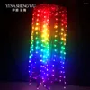 Escenario desgaste seda LED arco iris danza larga fans mujeres vientre traje rendimiento accesorios accesorios chinos