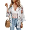 Women's Blouses European And American-Style Three-Quarter-Sleeve Floral Print Cardigan