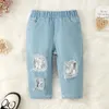 Ensembles de vêtements bébé fille denim tenues coeur imprimé chemisier enfant en bas âge à volants chemise à manches longues hauts jeans déchirés vêtements d'automne pour bébé