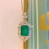 Cluster Rings Fashion Trend S925 Silver Inlaid 5a Zircon Ladies Personality High-End Emerald Square Pendant Ring Earring Three-Piece Suit