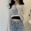 Damestruien Lange mouwen Holgebreid Zonnebrandcrème Blouse Dunne trui Crop Top Koreaanse mode Eenvoudig casual Lente Zomer Groothandel