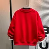 Children's Winter New Red Clothing Plus Cashmere Hoodie Children's Plate Buckle Trend Children Coat