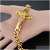 Bangle Jesus Cross Mens 14K Yellow Gold Bracelet Male Pseira Braclets Color Wrist Bracelets For Men Jewelry Drop Delivery Jewelry Brac Dhofj