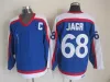 Maglie da hockey da uomo 68 Jaromir Jagr 1992 Patch C cucita vintage nero bianco blu 50