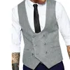 Men's Vests 2023 Suit Vest With Herringbone Pattern Faux Woolen Double Breasted V-neck