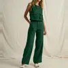 Pantaloni a due pezzi da donna Gilet in cotone e lino da donna Set a gamba larga Versatile estate 2 abiti Set da salotto per vacanze di lavoro e feste