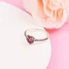 Cluster Rings Proposal Frosted Red Murano Glass & Hearts Charm Female Clear Crystals Sterling Silver Jewelry For Woman Party