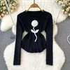 Frauenpullover Koreanische Mode Niedlichen Pullover Frauen 2D Floral Gestrickte Lange Hülse O-ansatz Weibliche Elegante Damen Herbst Pullover Dropship