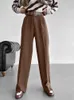 Spodnie damskie eleganckie kobiety szerokie nogi vintage brązowe plisowane spodni z wysokiej talii biuro damskie zamek jesień zima 2023 ZIP