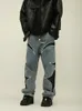 Мужские джинсы Thug Club Pu Leaher с вышивкой в стиле пэчворк Мешки Y2K Уличная одежда Прямые джинсовые брюки большого размера Брюки-карго унисекс 231219