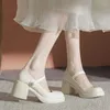 Chaussures habillées avec talons moyens pour femme 2023 Chaussures d'été pour femmes Mary Jane Black Gothic Pearl Style japonais Lolita Casual Shoe 39
