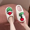 Slippers Grins Slippers for Women Short Plush Slippers Comfy Home Christmas Shoes Faux Fur Non-slip Flats Smile Woman Shoes 231219