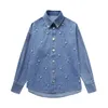 Bluzki damskie 2023 Błękitne koszule dżinsowe dla kobiet sztuczne perły Długie koszulka Kobiet Kołnierz Button Up i rękaw