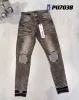 Jeans Purple Jeans Jeans para hombres Pantociones de motocicletas para hombres Jeans flacos Jeans Rap Jeans Comfort Denim Lágrimas Jeans de cuatro estaciones Impresión de patrón de letras Jeans