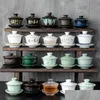 TeAware Setleri Seramik Gaiwan Jingdezhen Çin Kungfu Üç yetenek set büyük fincan tabağı ev çay üreticisi töreni hediyesi 230414 DROP DH4RC