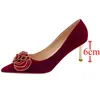 Dress Shoes 2023 Fashion Silk Flower Fine High Heel Bridal Women's Red Champagne Heels Slope Pointed Toe Wedding