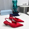 Slingback pumps thick Sandals High quality Point toe 4cm high chunky block Heel Wedding Evening Dress shoes women's Luxury Designers for factory footwear