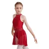 Stage Wear Kids Girls Sparkly Rhinestone Halter Figure Ice Skating Dress Competition Costume Dance Gymnastics Skirted Leotard Dancewear