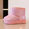 Barn Snow 406 Winter Sequin Princess Ankle Boots Plush Warm Cotton Shoes Toddler Non-Slip Sneakers Pink Girl's Boot 231219