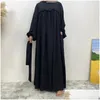 Ethnic Clothing Turkey Arabic Long Dress Abayas For Women Dubai Loose Sleeve Side Pocket Muslim Femme Musman Kaftan Drop Delivery Appa Dhbjg