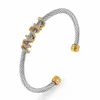 Bangle Trendy Luxe Stapelbaar Roestvrij Staal Twist Voor Vrouwen Bruiloft Volledige Kubieke Zirkoon Kristal CZ Open Manchet Armband Sieraden 231219