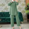 Abbigliamento etnico Due pezzi Set musulmani Donna 2 pezzi Abaya Kimono Khimar Top Pantaloni a gamba larga Abito Kaftan Solid Ramadan Eid 2 Islam 5XL