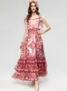 Women's Runway Dress Sleeveless Printed Tiered Ruffles High Street Designer Fashion Holiday Long Vestidos Plus Size
