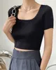 Tanks New Women's Simple Square Neck Col à manches courtes Crop Camisole Camisole Ladies tricot top top slim fit