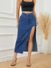 Skirts Irregular Open Half Denim Skirt Women 2024 Spring Summer Side Slit Y2k High Waist Female Package Hip Jean