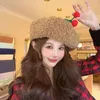 Berets Korean Cherry Lamb Wool Warm Beret Hat Women Big Head Bud Painter Japanese Woolen