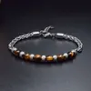 Nouveauté en acier inoxydable pierre naturelle Agate oeil de tigre perles hommes Bracelet de perles