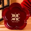 Plates Plastic Spring Festival Snack Plate Durable Anti-fall Round Flower Shaped Table Serving Tray Red Storage Gift