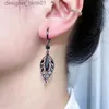 Dangle Chandelier 2023 New Fashion Trend Zircon Crystal Black Leaf Pendant Earrings for Women Unique Design Temperament Cool Girls Party JewelryL231219