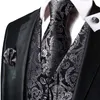 Mannen Vesten Hi-Tie Zwarte Mannen Zijden Paisley Vest Stropdas Hanky Manchetknopen Broche Set Voor Pak Bruiloft Designer Business