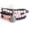 MG0987 Trendy Design 6 MM Rose Quartz Lava Stone Armband Women's Pink Opal 108 Mala Ohm Charm Armband275T