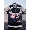 Chaqueta de cuero de motocicleta de carreras Vintage americana, abrigo de béisbol Punk a prueba de viento con bordado de letras de retales para hombre, abrigo de béisbol Punk informal suelto 240111