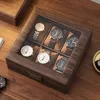 Sieradendozen Houten nerf lederen horloge opbergdoos huishoudelijke stofdichte geschenkcollectie display 231219