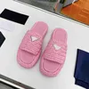 Designer clássico verão novo triângulo crochê flatform slides sandálias femininas sandálias feitas à mão sola grossa chinelos de praia chinelos elevados tamanho 35-42 com caixa