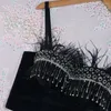 Kvinnors tankar Kvinnor Summer Camisoles Black Feather Beading Diamons Tassel Corset Crop Top High Street Evening Party Bodycon Camis Tops