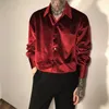 Chemises habillées pour hommes classique en velours à manches longues chemisier coupe ample chemise boutonnée col de bande noir/vin rouge fête T Up