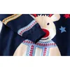 Pullover Ny ankomst stickor för pojkar julhjorttröja med färgglada randiga ärmar baby tröja231215