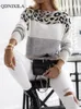 Chandails pour femmes automne hiver pull couleur imprimé léopard tricot haut à manches longues mode coréenne Vintage Streetwear pull surdimensionné 231219