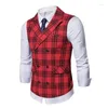 Coletes masculinos colete xadrez vermelho para homens escocês casual festa roupas sem mangas duplo breasted colete feito sob medida tamanho grande